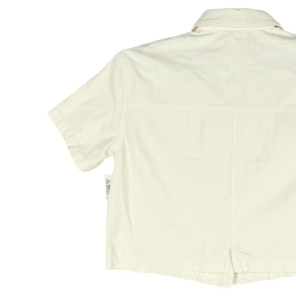 NWT Habitual Women's Short Sleeve Cotton Button-Up Ecru Crop Shirt Jacket Size M - Picture 4 of 10